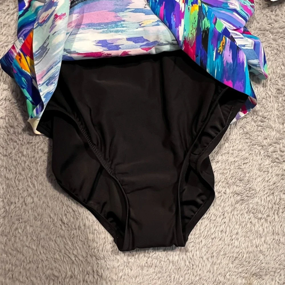 Swim Solutions One‎ Piece Swimsuit Geometric Abstract Adjustable Women's 12 NWT - Picture 4 of 9
